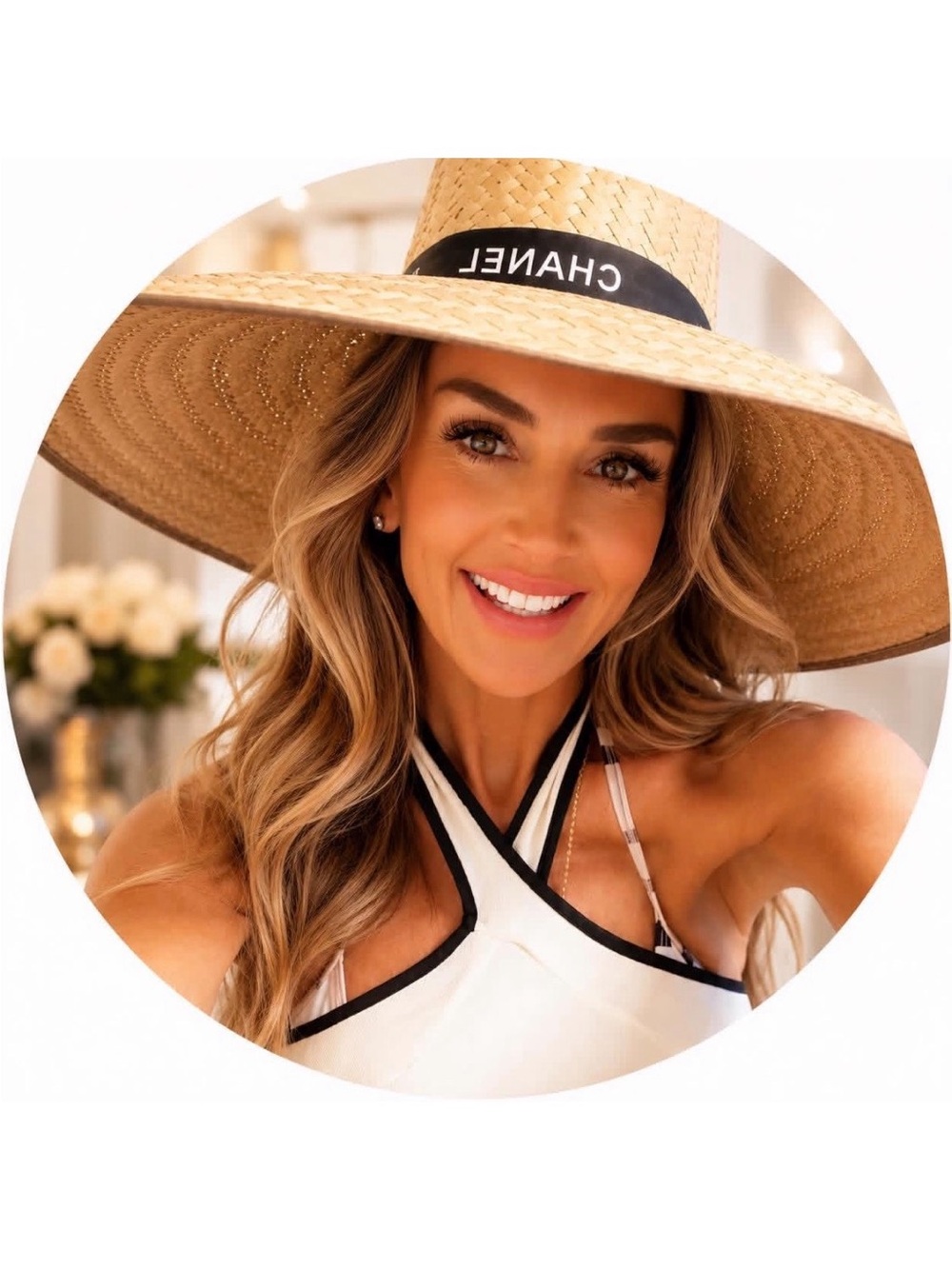 Wide Brim Straw Sun Hat with Black Band - Natural
